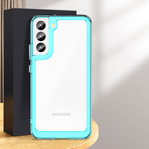 Coque Rebord Contour Silicone et Vitre Transparente Housse Etui M03 pour Samsung Galaxy S24 5G Cyan