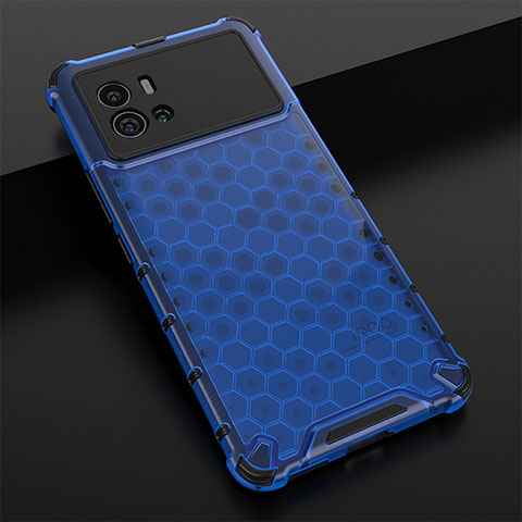 Coque Rebord Contour Silicone et Vitre Transparente Housse Etui M05 pour Vivo iQOO 9 5G Bleu