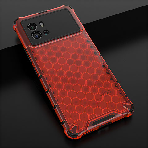 Coque Rebord Contour Silicone et Vitre Transparente Housse Etui M05 pour Vivo iQOO 9 5G Rouge