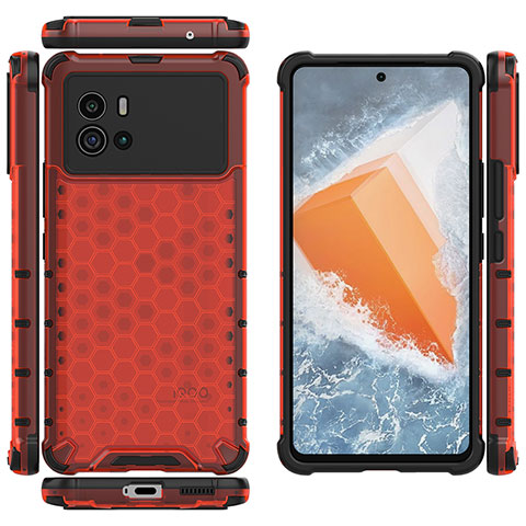 Coque Rebord Contour Silicone et Vitre Transparente Housse Etui M07 pour Vivo iQOO 9 Pro 5G Rouge