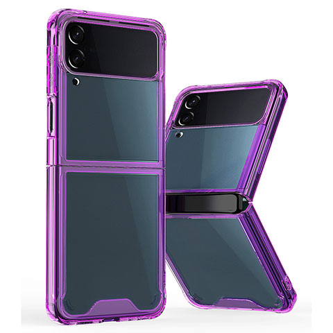 Coque Rebord Contour Silicone et Vitre Transparente Housse Etui P01 pour Samsung Galaxy Z Flip4 5G Violet