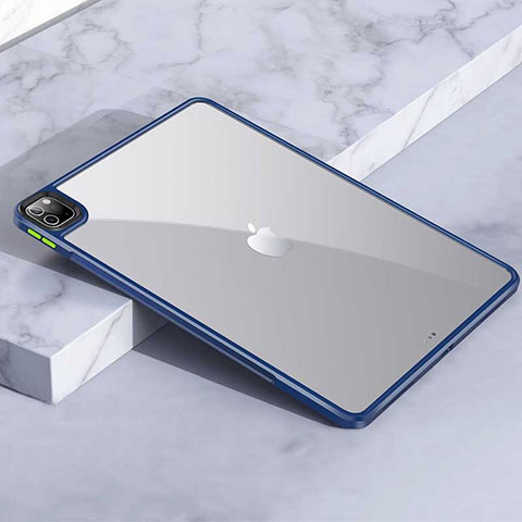 Coque Rebord Contour Silicone et Vitre Transparente Housse Etui pour Apple iPad Pro 11 (2022) Bleu