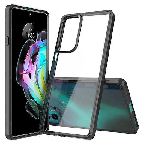 Coque Rebord Contour Silicone et Vitre Transparente Housse Etui pour Motorola Moto Edge 20 5G Noir