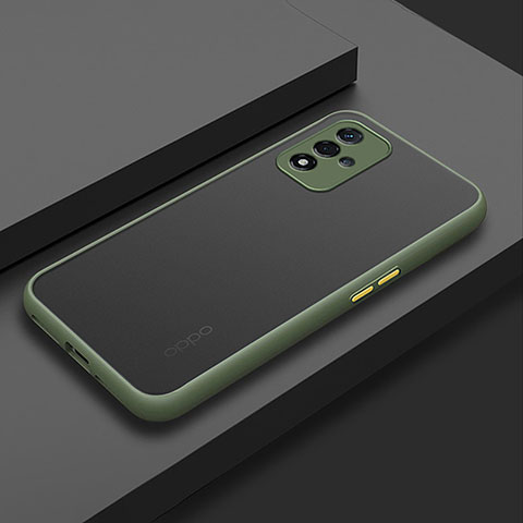 Coque Rebord Contour Silicone et Vitre Transparente Housse Etui pour Oppo A93s 5G Vert Armee