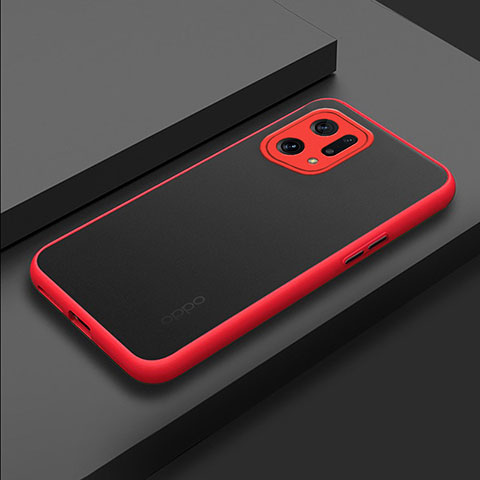 Coque Rebord Contour Silicone et Vitre Transparente Housse Etui pour Oppo Find X5 5G Rouge