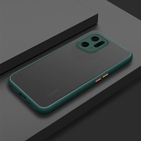 Coque Rebord Contour Silicone et Vitre Transparente Housse Etui pour Oppo Find X5 5G Vert Nuit