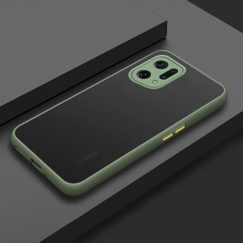 Coque Rebord Contour Silicone et Vitre Transparente Housse Etui pour Oppo Find X5 Pro 5G Vert Armee