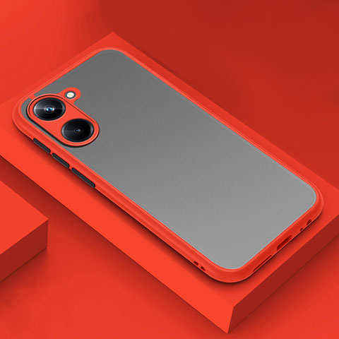 Coque Rebord Contour Silicone et Vitre Transparente Housse Etui pour Realme 10 Pro 5G Rouge