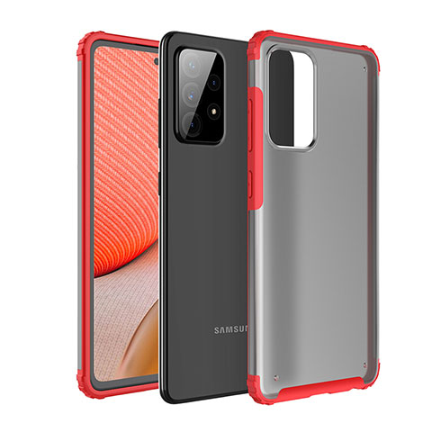 Coque Rebord Contour Silicone et Vitre Transparente Housse Etui pour Samsung Galaxy A72 4G Rouge