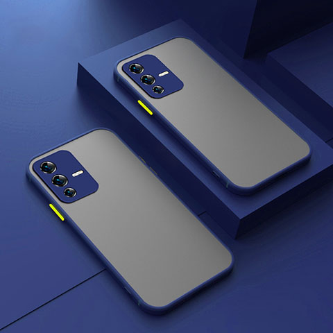 Coque Rebord Contour Silicone et Vitre Transparente Housse Etui pour Vivo V23 5G Bleu