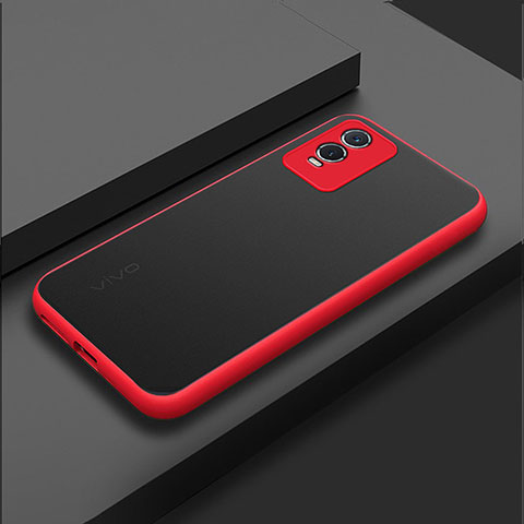 Coque Rebord Contour Silicone et Vitre Transparente Housse Etui pour Vivo Y76s 5G Rouge