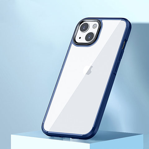 Coque Rebord Contour Silicone et Vitre Transparente Housse Etui QC3 pour Apple iPhone 14 Bleu