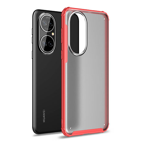 Coque Rebord Contour Silicone et Vitre Transparente Housse Etui WL1 pour Huawei P50 Rouge