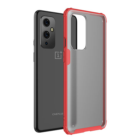 Coque Rebord Contour Silicone et Vitre Transparente Housse Etui WL1 pour OnePlus 9 5G Rouge