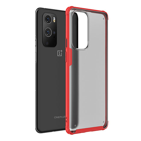 Coque Rebord Contour Silicone et Vitre Transparente Housse Etui WL1 pour OnePlus 9 Pro 5G Rouge