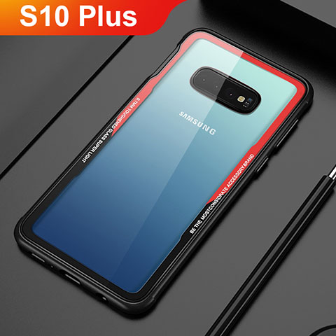 Coque Rebord Contour Silicone et Vitre Transparente Miroir Housse Etui A01 pour Samsung Galaxy S10 Plus Rouge