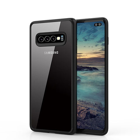 Coque Rebord Contour Silicone et Vitre Transparente Miroir Housse Etui A02 pour Samsung Galaxy S10 Plus Noir