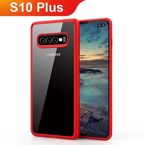 Coque Rebord Contour Silicone et Vitre Transparente Miroir Housse Etui A02 pour Samsung Galaxy S10 Plus Rouge