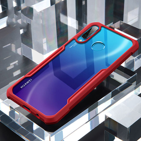 Coque Rebord Contour Silicone et Vitre Transparente Miroir Housse Etui H01 pour Huawei P30 Lite XL Rouge