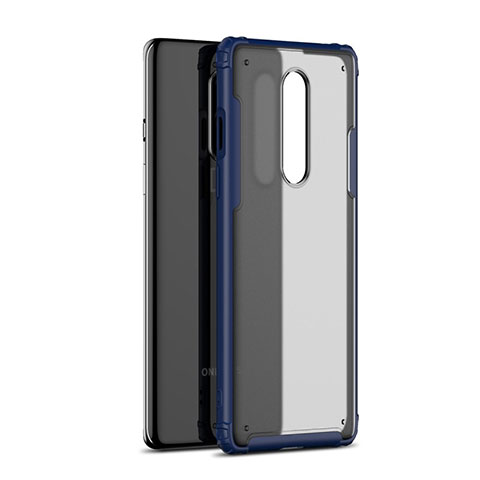 Coque Rebord Contour Silicone et Vitre Transparente Miroir Housse Etui H01 pour OnePlus 8 Bleu