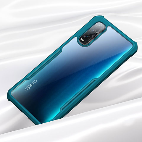 Coque Rebord Contour Silicone et Vitre Transparente Miroir Housse Etui H01 pour Oppo Find X2 Cyan