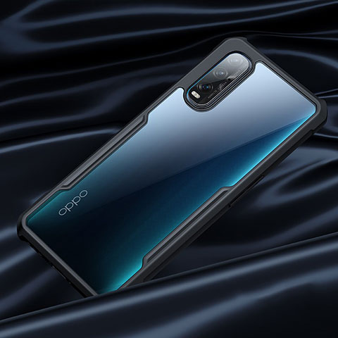 Coque Rebord Contour Silicone et Vitre Transparente Miroir Housse Etui H01 pour Oppo Find X2 Noir