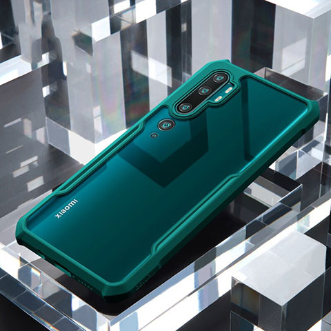 Coque Rebord Contour Silicone et Vitre Transparente Miroir Housse Etui H01 pour Xiaomi Mi Note 10 Pro Vert