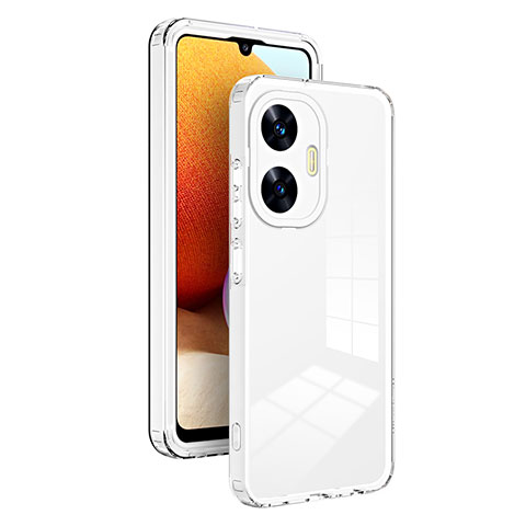 Coque Rebord Contour Silicone et Vitre Transparente Miroir Housse Etui H01P pour Realme Narzo N55 Blanc