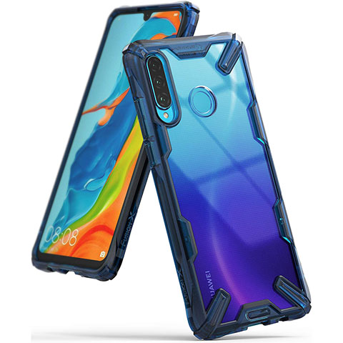 Coque Rebord Contour Silicone et Vitre Transparente Miroir Housse Etui H02 pour Huawei P30 Lite XL Bleu