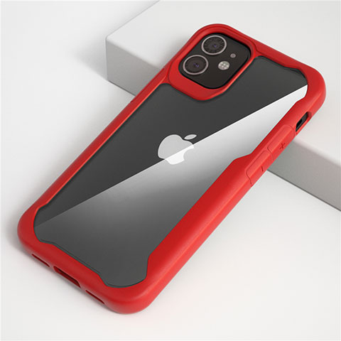 Coque Rebord Contour Silicone et Vitre Transparente Miroir Housse Etui M01 pour Apple iPhone 12 Max Rouge