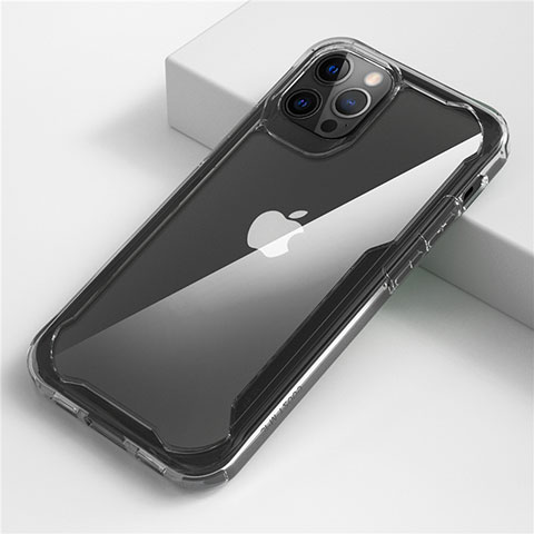 Coque Rebord Contour Silicone et Vitre Transparente Miroir Housse Etui M01 pour Apple iPhone 12 Pro Clair