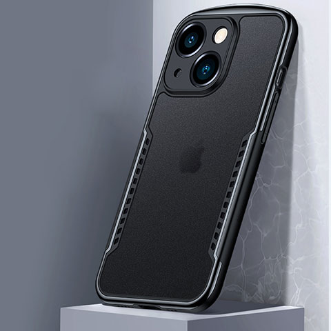 Coque Rebord Contour Silicone et Vitre Transparente Miroir Housse Etui M01 pour Apple iPhone 15 Noir