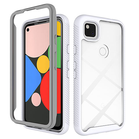 Coque Rebord Contour Silicone et Vitre Transparente Miroir Housse Etui M01 pour Google Pixel 4a Blanc