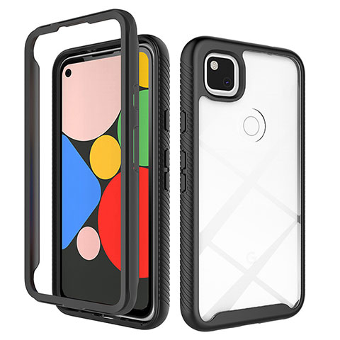 Coque Rebord Contour Silicone et Vitre Transparente Miroir Housse Etui M01 pour Google Pixel 4a Noir