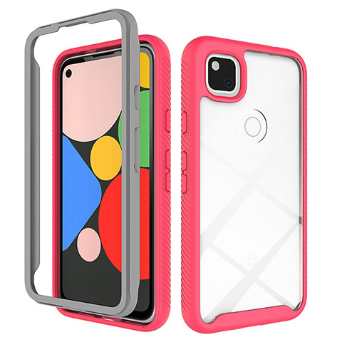 Coque Rebord Contour Silicone et Vitre Transparente Miroir Housse Etui M01 pour Google Pixel 4a Rouge