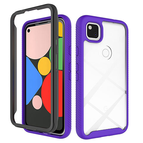 Coque Rebord Contour Silicone et Vitre Transparente Miroir Housse Etui M01 pour Google Pixel 4a Violet