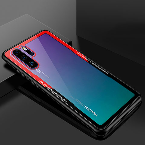 Coque Rebord Contour Silicone et Vitre Transparente Miroir Housse Etui M01 pour Huawei P30 Pro New Edition Rouge