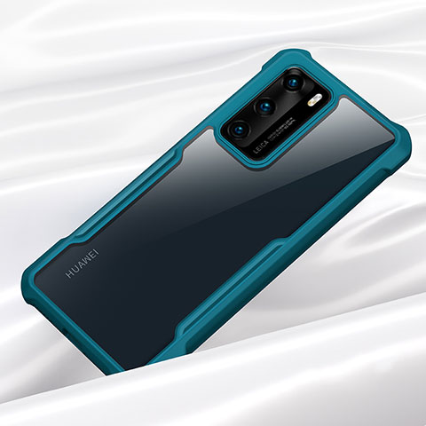 Coque Rebord Contour Silicone et Vitre Transparente Miroir Housse Etui M01 pour Huawei P40 Cyan