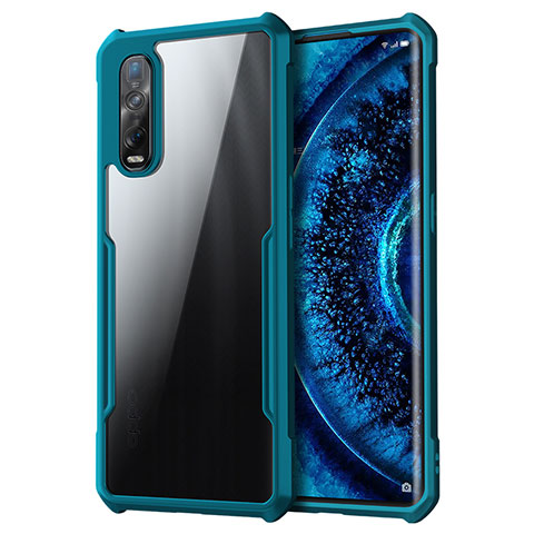 Coque Rebord Contour Silicone et Vitre Transparente Miroir Housse Etui M01 pour Oppo Find X2 Pro Bleu