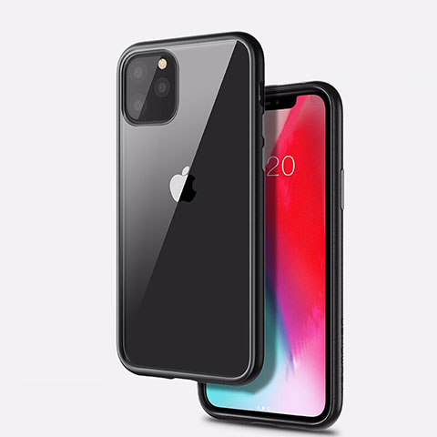 Coque Rebord Contour Silicone et Vitre Transparente Miroir Housse Etui M02 pour Apple iPhone 11 Pro Max Noir