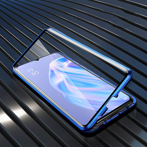 Coque Rebord Contour Silicone et Vitre Transparente Miroir Housse Etui M02 pour Oppo A91 Bleu