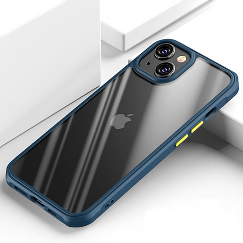 Coque Rebord Contour Silicone et Vitre Transparente Miroir Housse Etui M03 pour Apple iPhone 13 Bleu