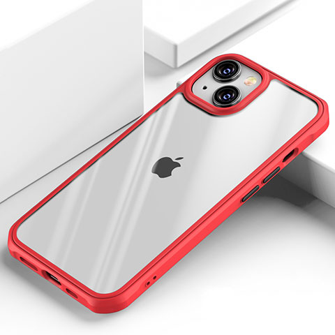 Coque Rebord Contour Silicone et Vitre Transparente Miroir Housse Etui M03 pour Apple iPhone 14 Rouge