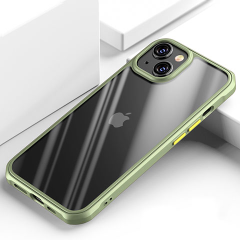 Coque Rebord Contour Silicone et Vitre Transparente Miroir Housse Etui M03 pour Apple iPhone 14 Vert