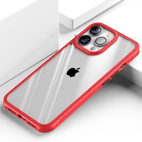 Coque Rebord Contour Silicone et Vitre Transparente Miroir Housse Etui M03 pour Apple iPhone 15 Pro Rouge