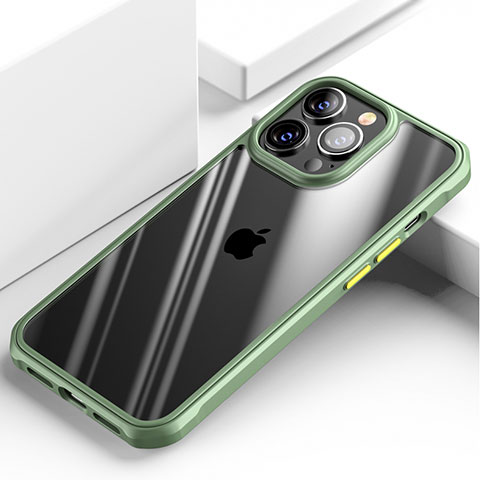 Coque Rebord Contour Silicone et Vitre Transparente Miroir Housse Etui M03 pour Apple iPhone 15 Pro Vert