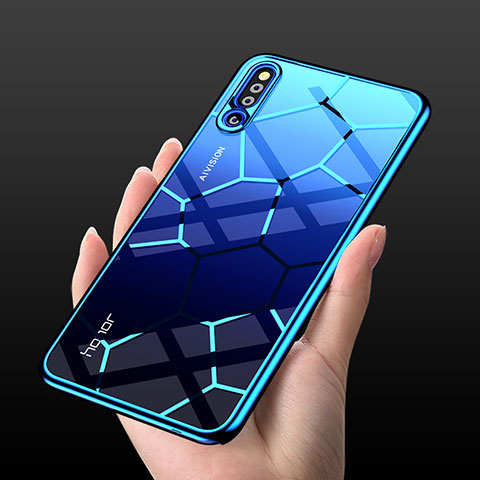 Coque Rebord Contour Silicone et Vitre Transparente Miroir Housse Etui M03 pour Huawei Honor Magic 2 Bleu