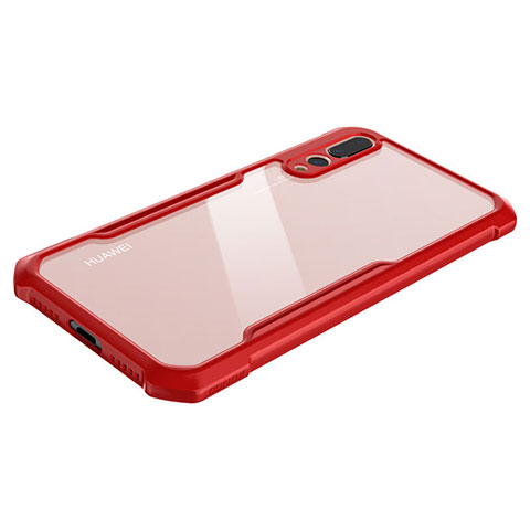 Coque Rebord Contour Silicone et Vitre Transparente Miroir Housse Etui M03 pour Huawei P20 Pro Rouge