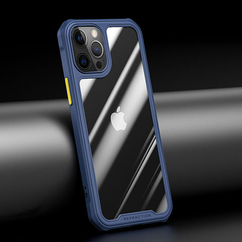 Coque Rebord Contour Silicone et Vitre Transparente Miroir Housse Etui M04 pour Apple iPhone 12 Pro Bleu