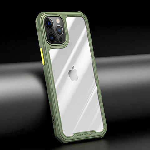 Coque Rebord Contour Silicone et Vitre Transparente Miroir Housse Etui M04 pour Apple iPhone 12 Pro Vert